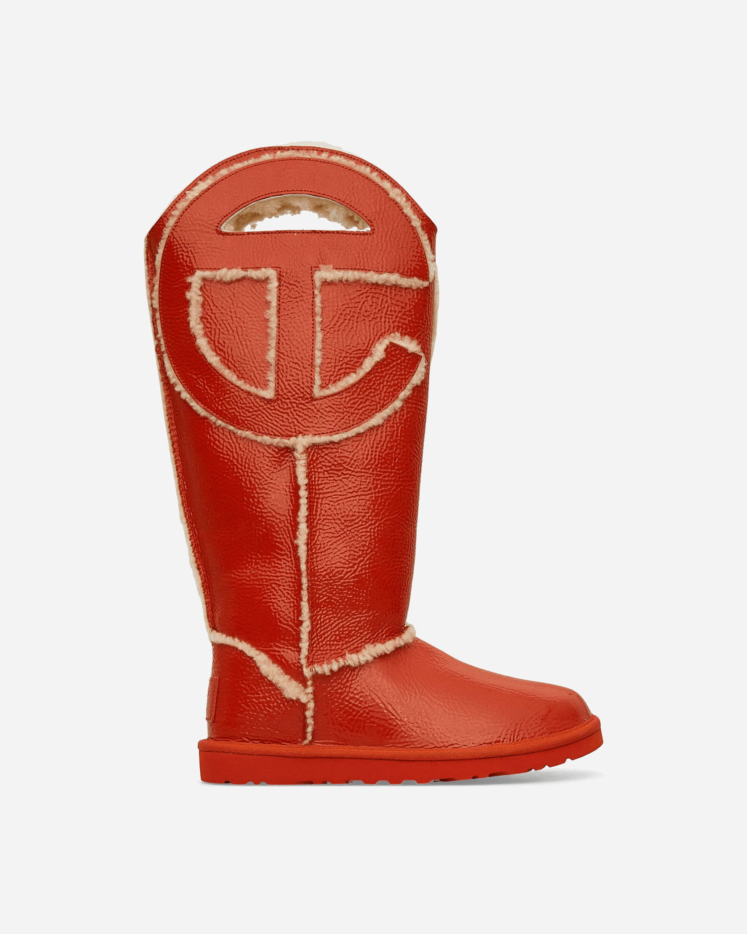 Кецове и обувки UGG Telfar Logo Tall Crinkle Leather Boots Spicy Pumpkin Червено | 1155871 SYP, 1