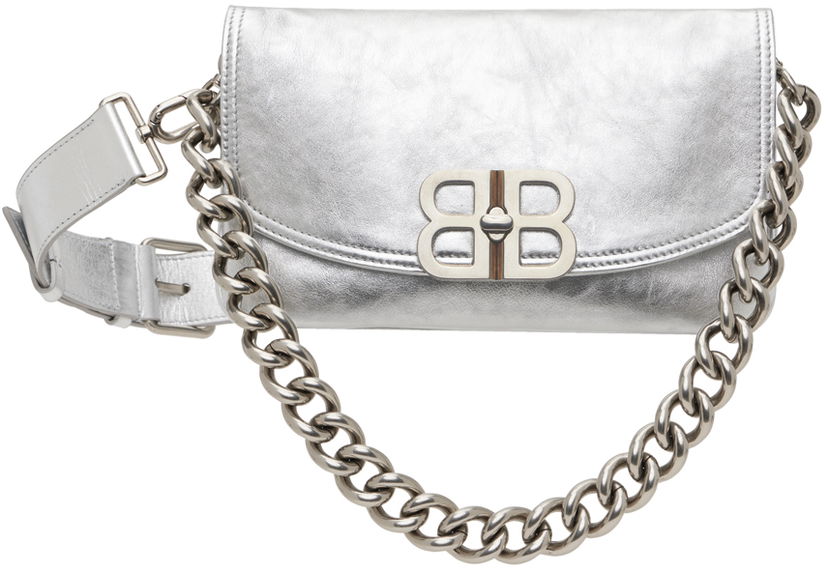 Чанта през рамо Balenciaga Silver BB Soft Small Flap Bag Металик | 748598 2AA1Q