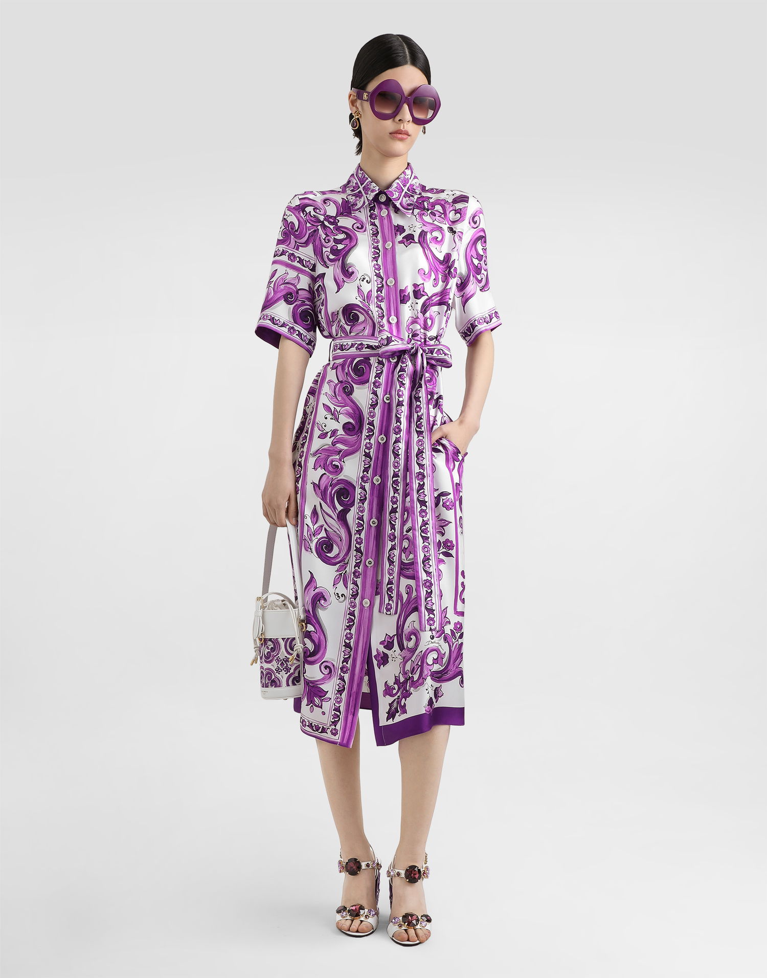 Pокля Dolce & Gabbana Dolce & Gabbana Majolica-Print Twill Shirt Dress Лилаво | F6JICTHI1Y7I03TN, 1