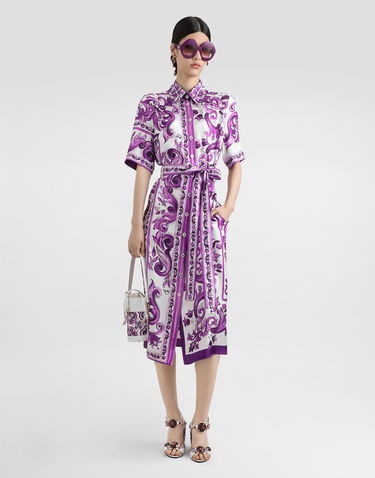Pокля Dolce & Gabbana Dolce & Gabbana Majolica-Print Twill Shirt Dress Лилаво | F6JICTHI1Y7I03TN, 1