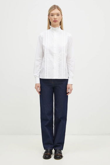Риза MAISON KITSUNÉ Maison Kitsuné Craft Embroidery Stand Collar Shirt Бяло | NW00414WC5010, 4
