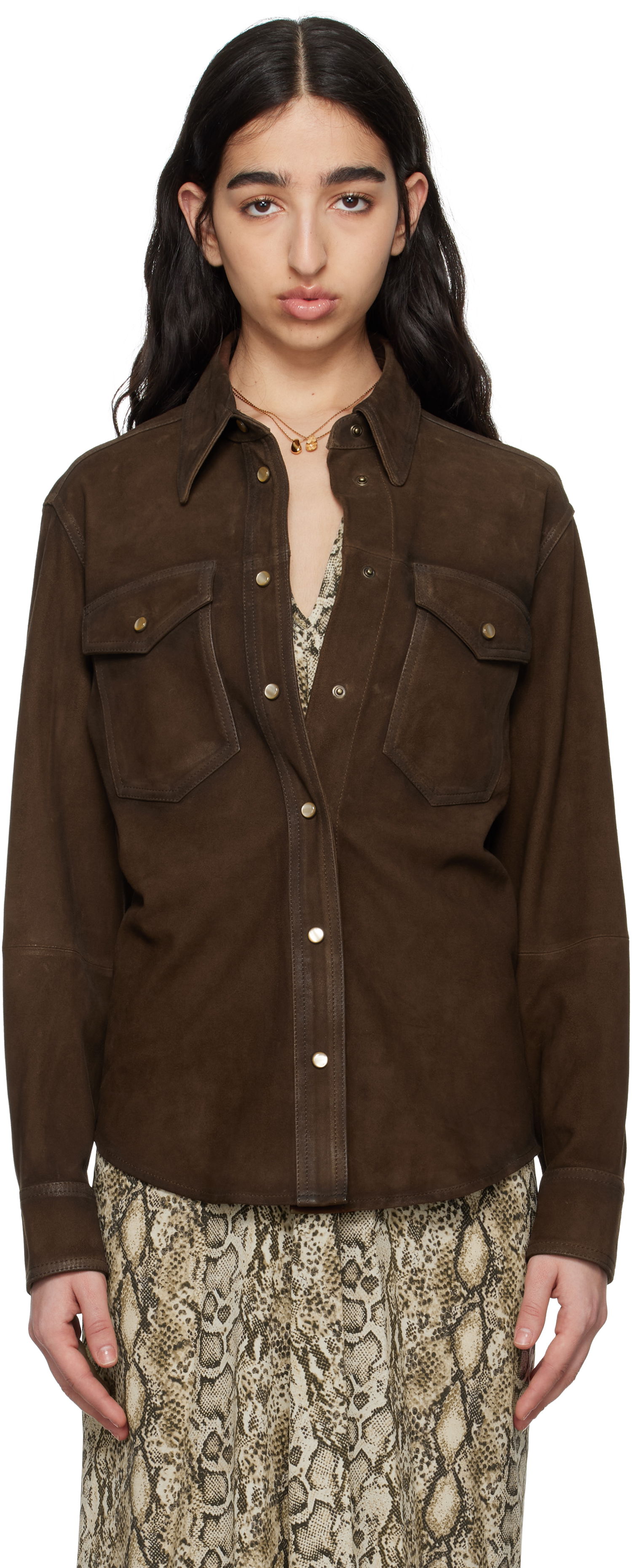 Риза ISABEL MARANT Isabel Marant Danisia Suede Shirt Кафяво | CH0231FA-C2B03I, 0