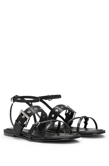 Аксесоари BOSS Leather Sandals with Eyelets and Studs Черно | 50542090, 0