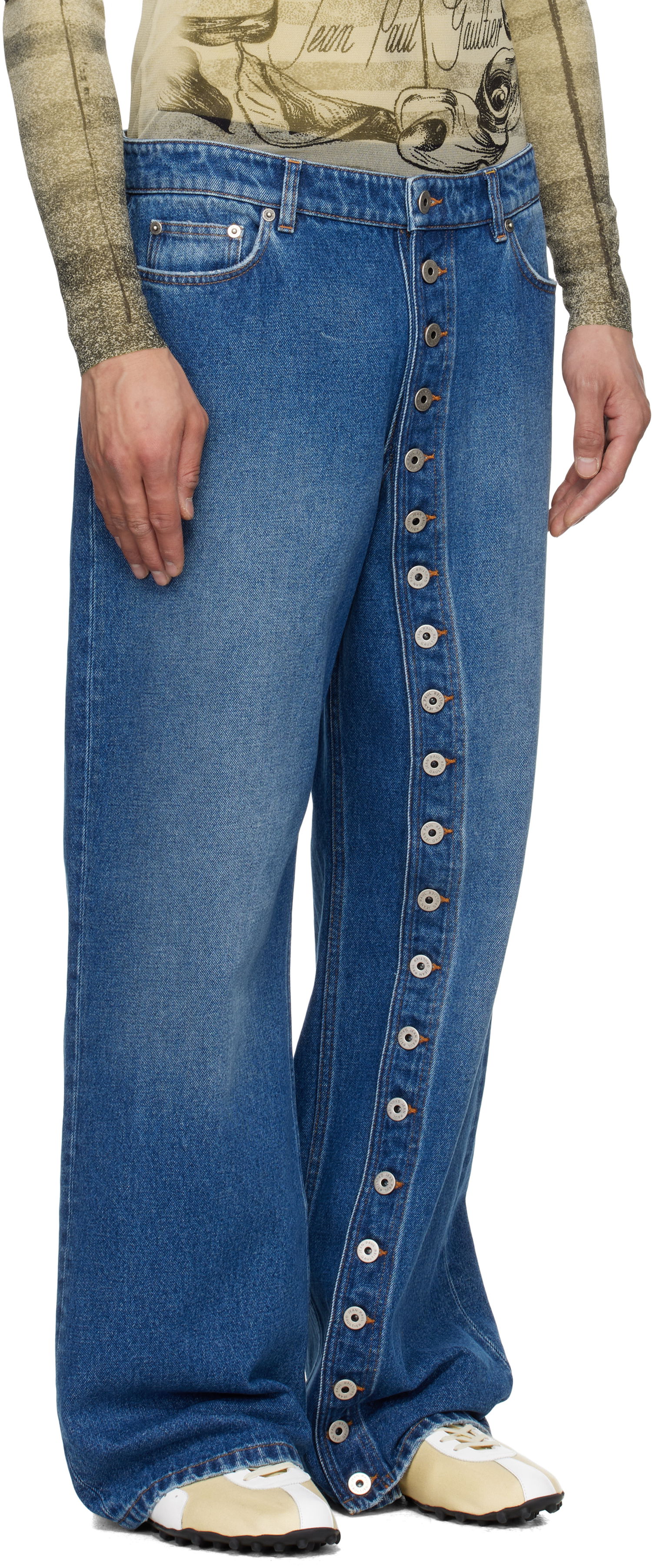 Дънки Jean Paul Gaultier Jean Paul Gaultier Buttoned Denim Jeans Синьо | 25/34-F-JE175-D013-57, 1