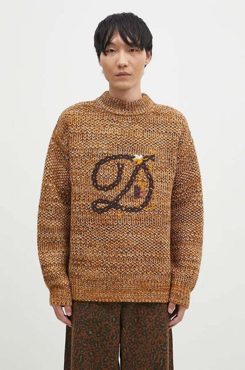 Пуловер Drôle de Monsieur Knitted Sweater With Logo Embroidery Кафяво | E.PO154.WO018.BN