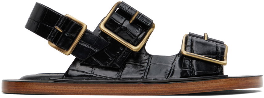 Кецове и обувки Jil Sander Jil Sander Croc-Embossed Leather Slingback Sandals Черно | J15WP0053_P4392, 0