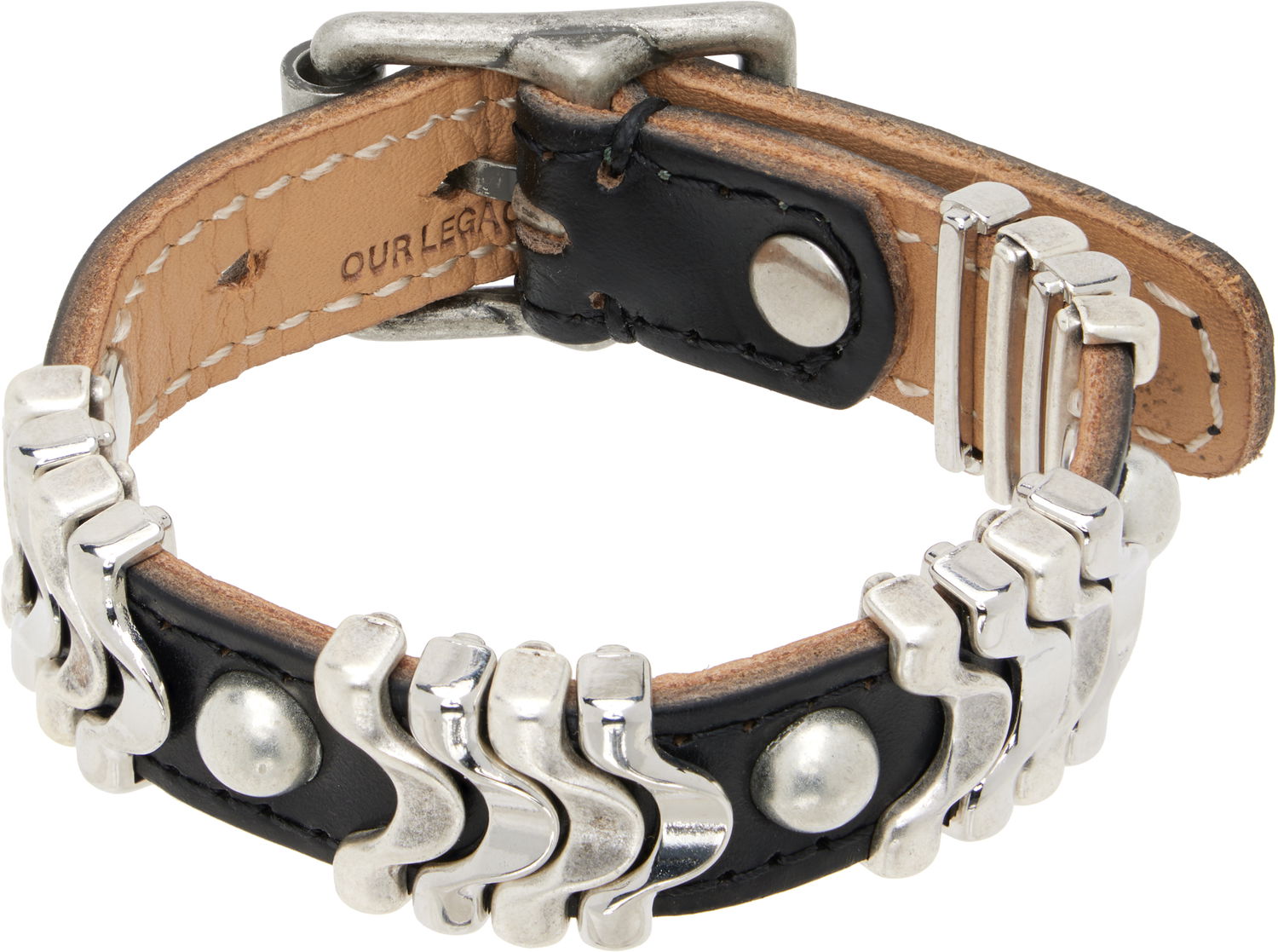 Гривна OUR LEGACY Leather Wave Bracelet Металик | A4258WB, 0