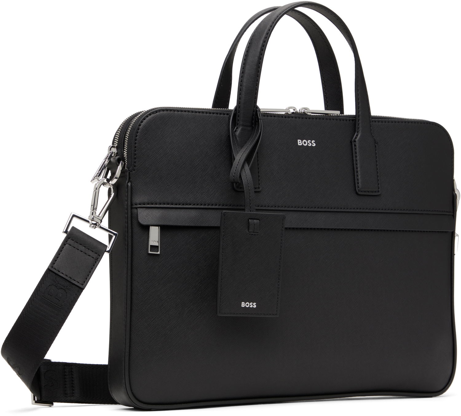 Чанта през рамо BOSS Saffiano Leather Briefcase with Embossed Logo Черно | 50542241, 1
