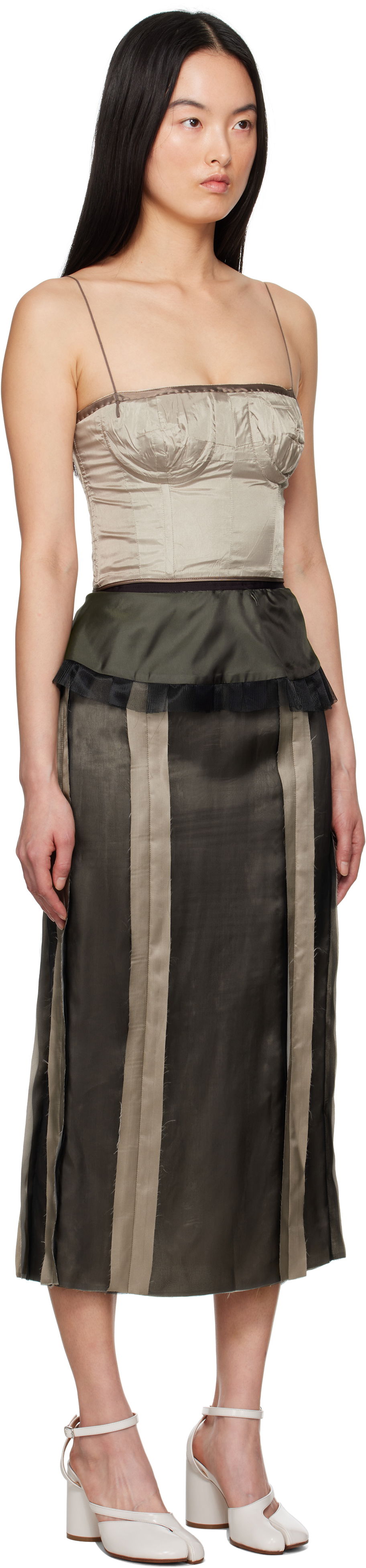 Пола Maison Margiela Maison Margiela Silk Midi Dress with Peplum Зелено | S51DD0025 MTN057, 1
