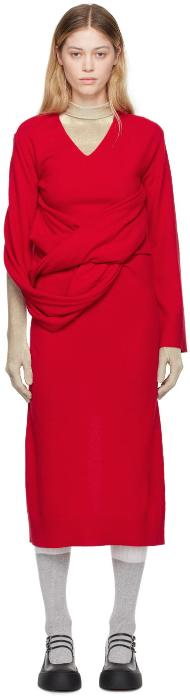 Pокля JW Anderson Red Front Drape Maxi Dress Червено | KW1219-YN0264, 0