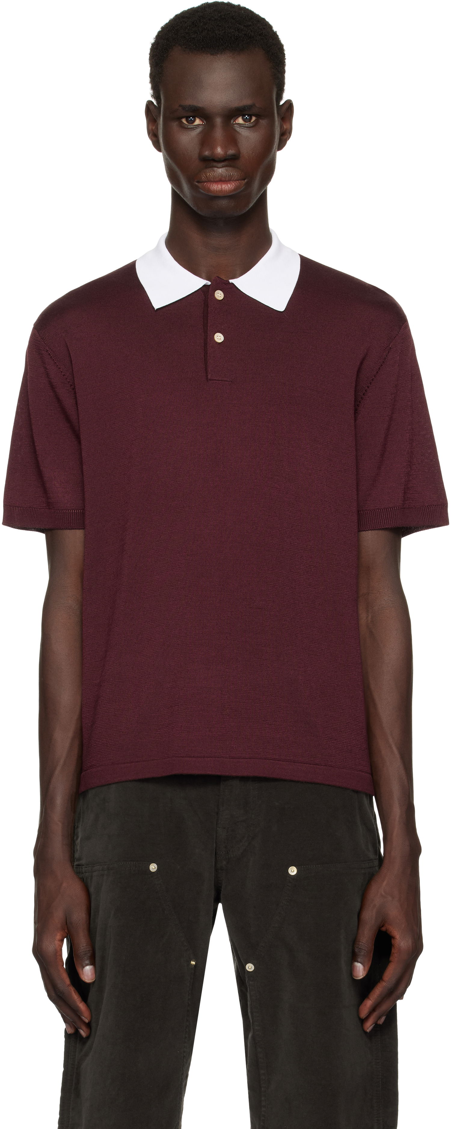 Поло тениска Wales Bonner Wales Bonner Sun Polo Бургунди | US25KN20-KN01-350 RAYON / MERINO, 0