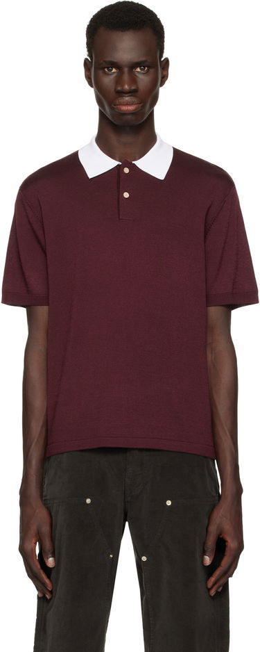Поло тениска Wales Bonner Wales Bonner Sun Polo Бургунди | US25KN20-KN01-350 RAYON / MERINO, 0