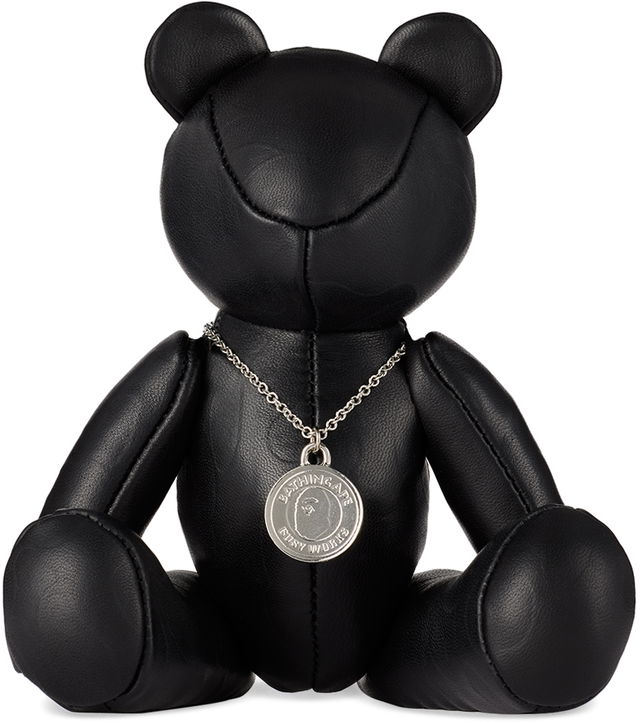 BAPE Black Solid Camo Leather Bear Plush Toy