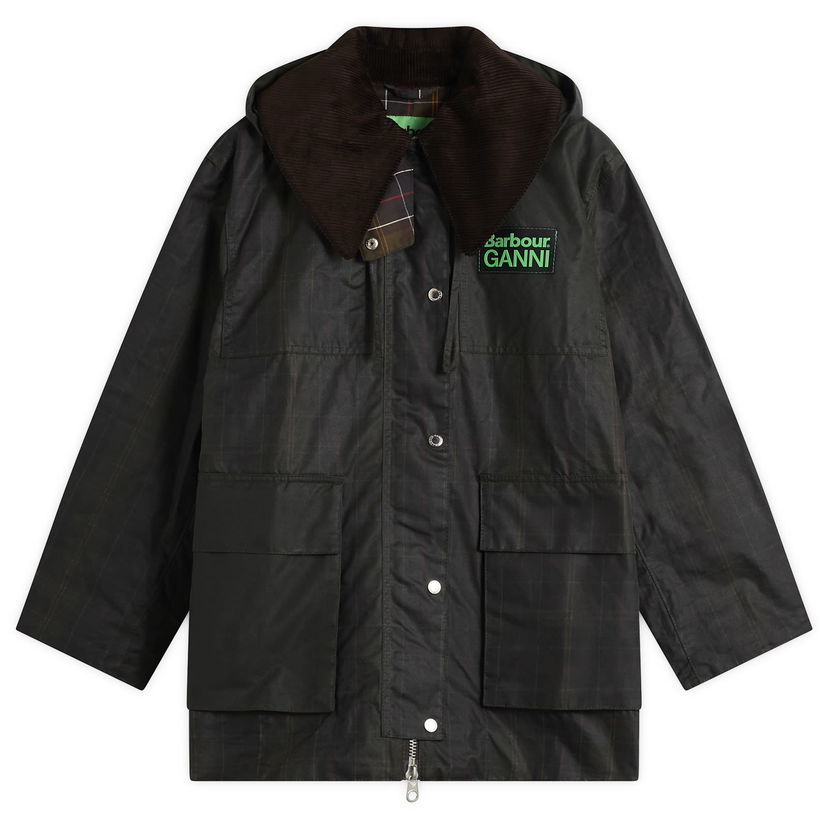 Палта Barbour Barbour x GANNI Hooded Wax Coat in Classic Tartan Зелено | LWX1528TN11