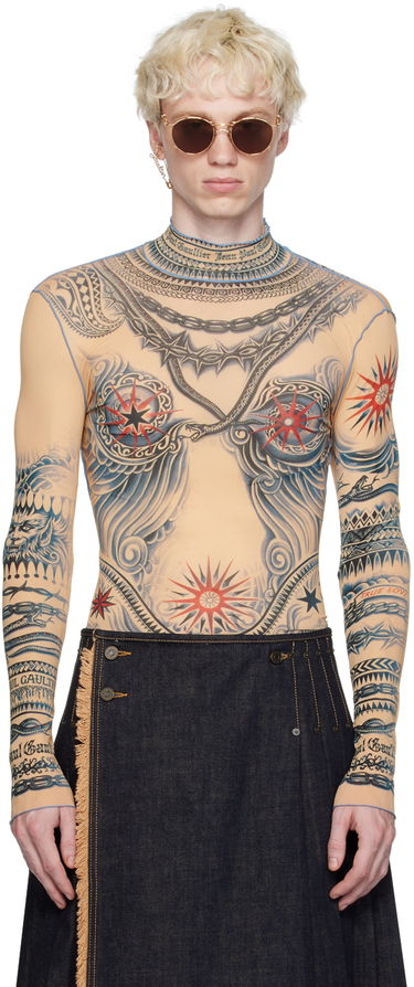 Тениска Jean Paul Gaultier Jean Paul Gaultier Tattoo Print Turtleneck Top Бежово | 23/15-F-TO111-J528-635030, 0