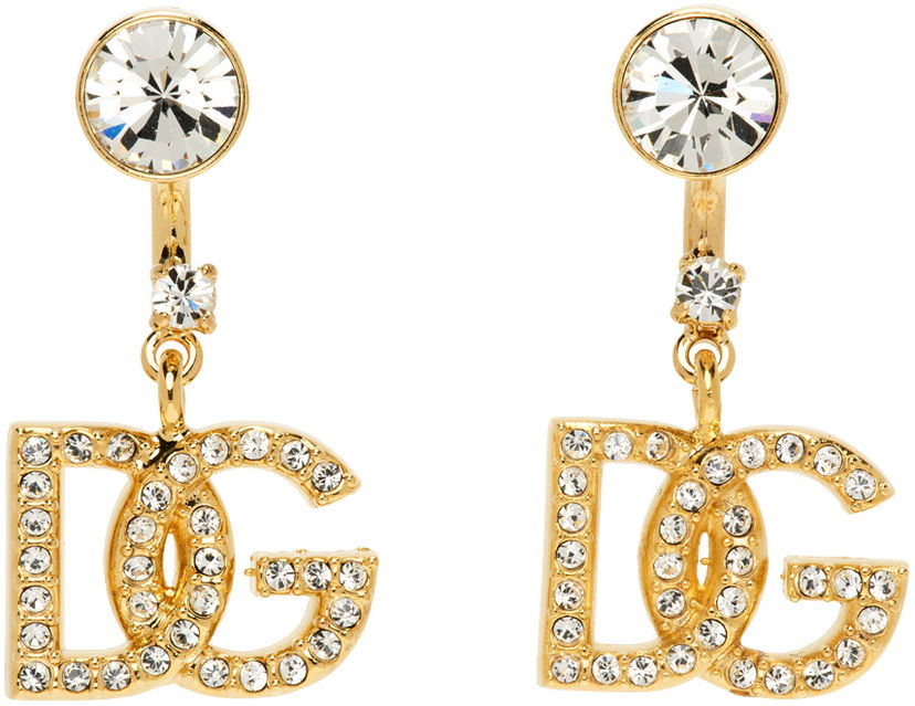 Обеци Dolce & Gabbana Gold Crystal Logo Earrings Металик | WEN6L1 W1111