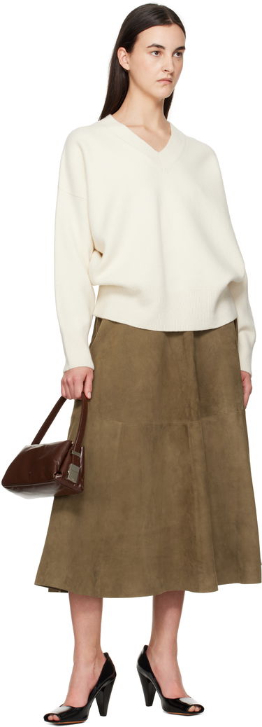 Пола Róhe Róhe A-Line Suede Midi Skirt Зелено | 414-32-144, 3