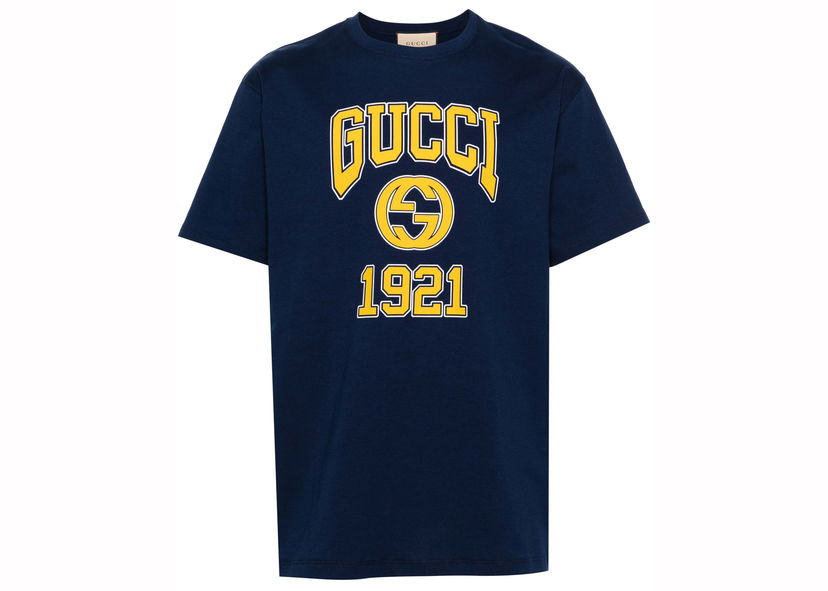 Тениска Gucci Logo Print T-shirt Navy Blue Тъмно синьо | 771758 XJF3R