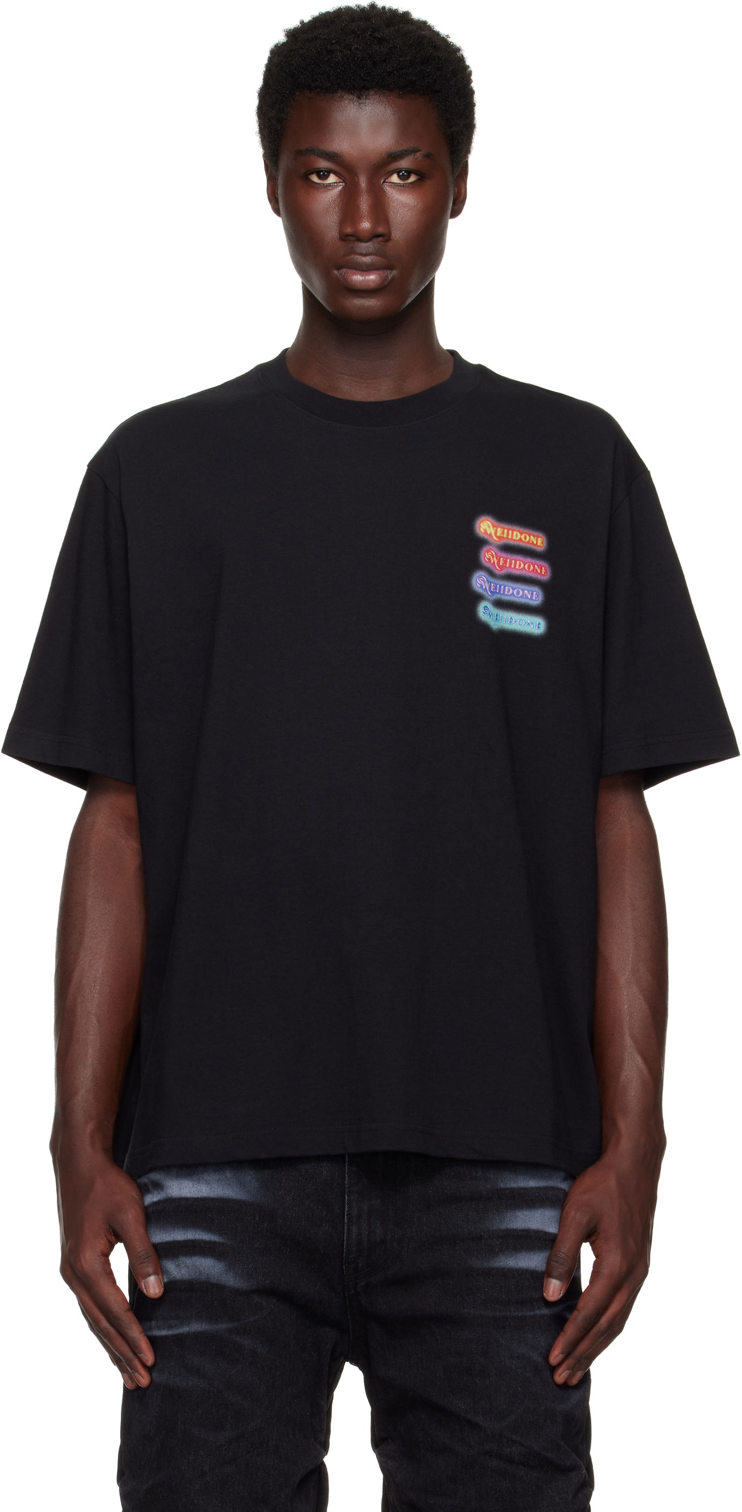 Тениска We11done We11done Neon Logo Short Sleeved T-Shirt Черно | WD-TT2-25-752-U-BK, 0