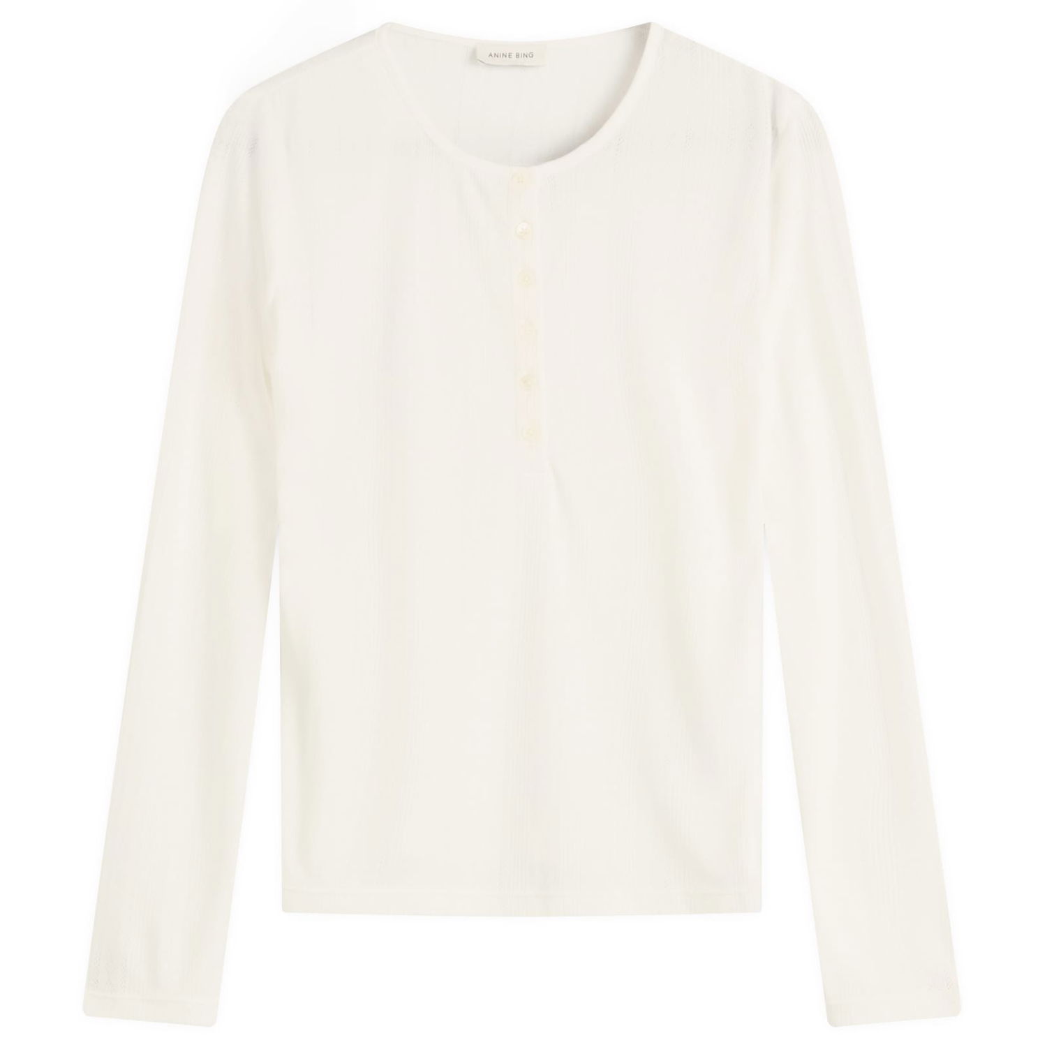 Тениска Anine Bing Anine Bing Pia Pointelle Long Sleeve T-Shirt, Size Large Бяло | A-08-11225-OFW26, 1