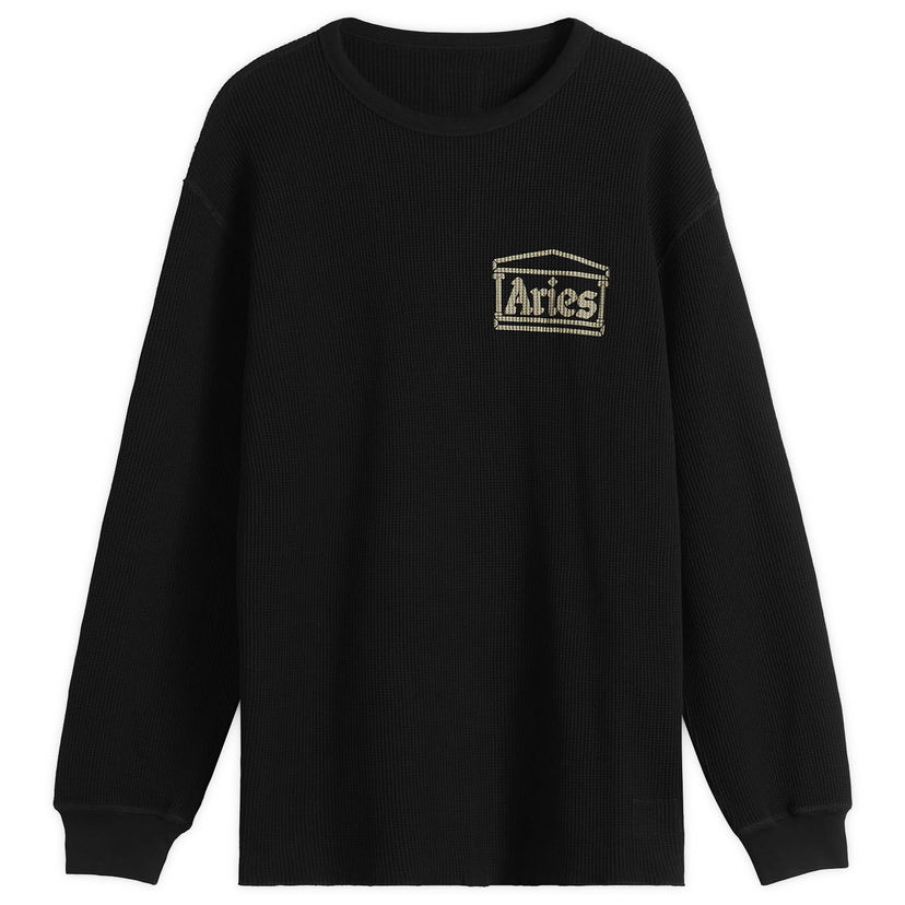 Тениска Aries Reversible Temple Waffle Long Sleeve T-Shirt, Size Large Черно | AR40666-BLK