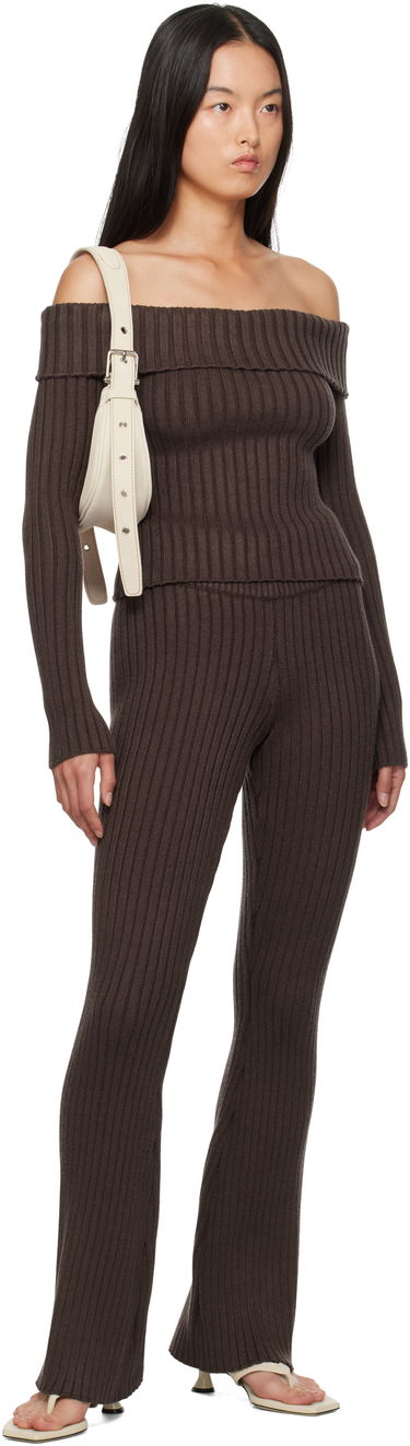 Пуловер GUIZIO Guizio Thalia Off Shoulder Ribbed Knit Sweater Кафяво | F24108S045, 3