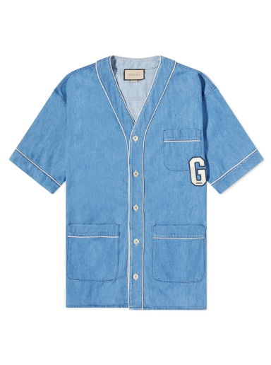 Риза Gucci Washed Denim Logo Bowling Shirt Синьо | 753105-XDCLX-4172