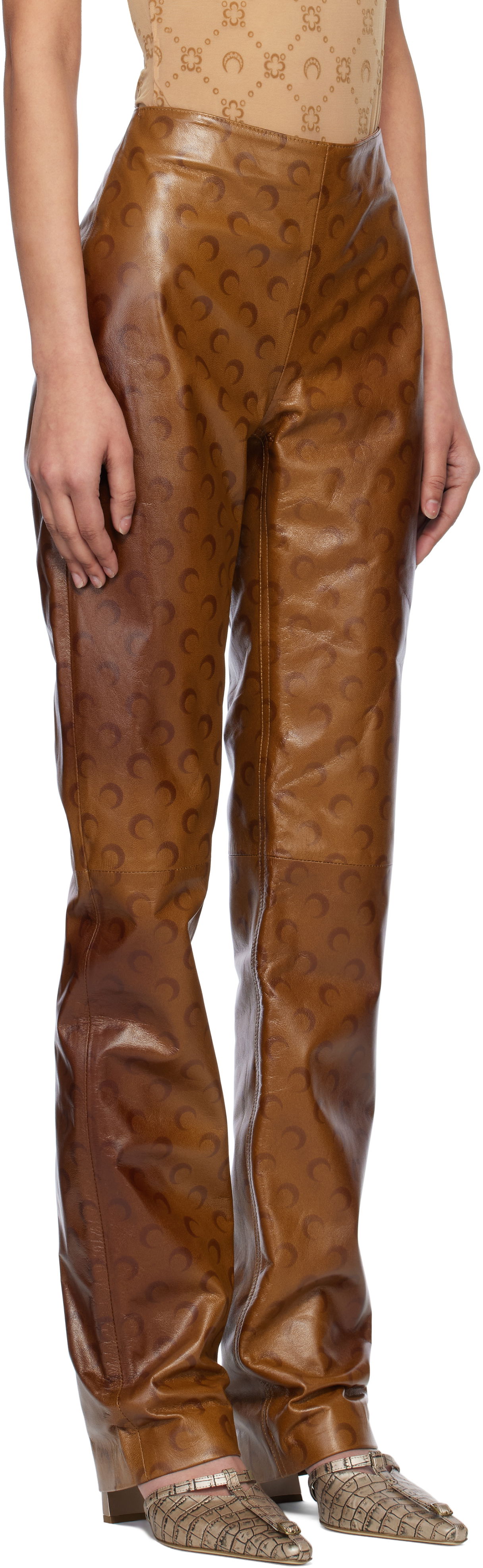 Панталони Marine Serre Marine Serre Moon Airbrushed Leather Pants Кафяво | WPA153A CLEA0050, 1