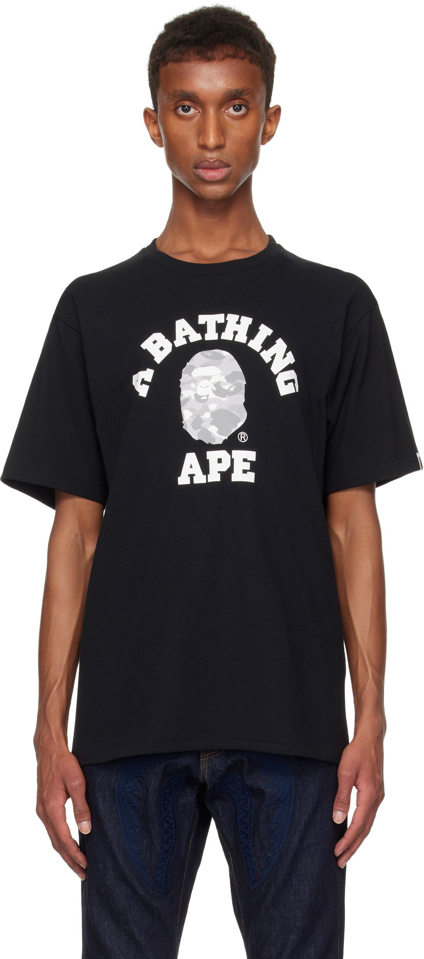 Тениска BAPE College Camo Print T-shirt Черно | 001TEK301024M