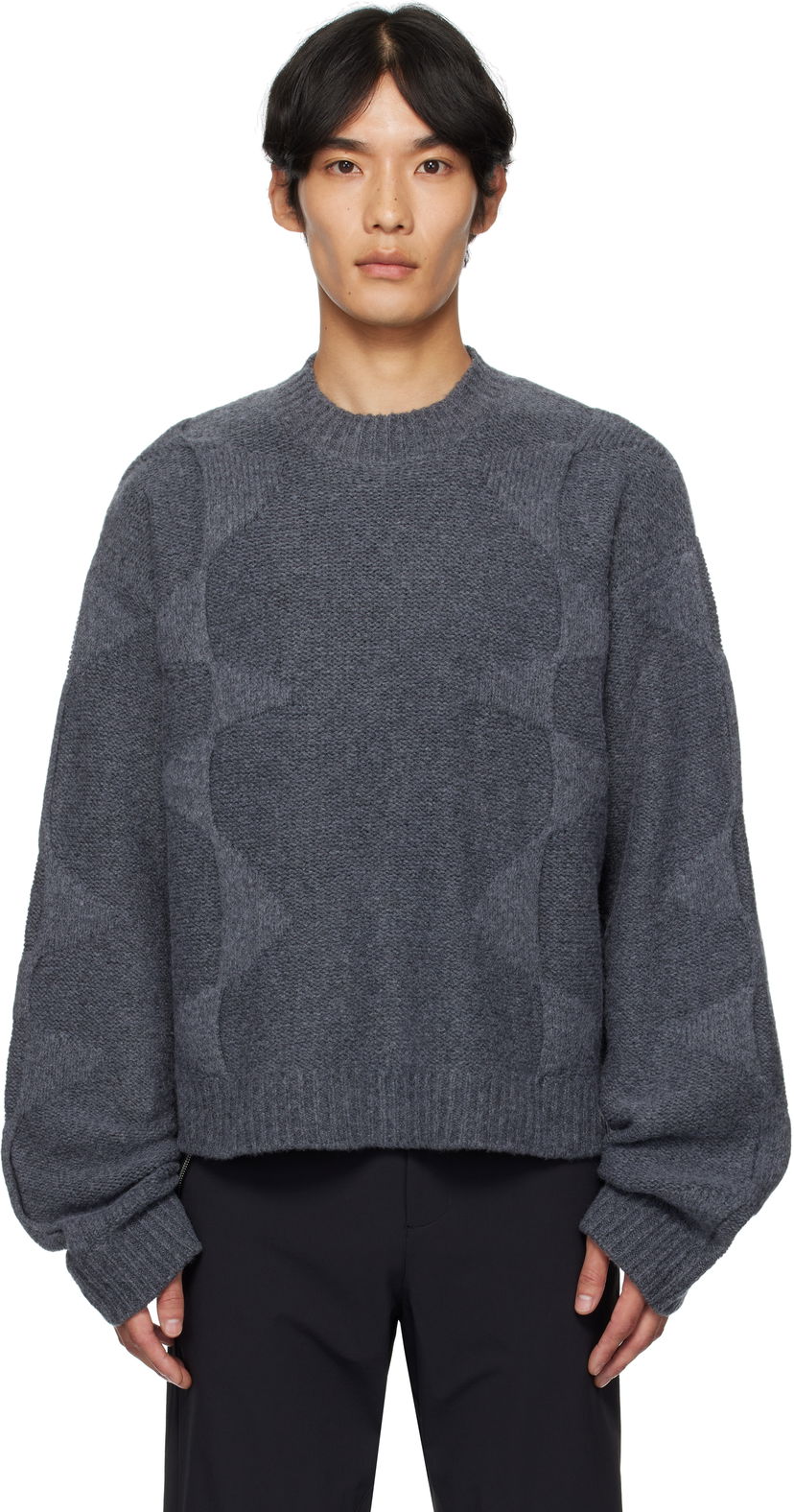 Пуловер HELIOT EMIL HELIOT EMIL Cropped Spiral Knit Sweater Сиво | PREAW25_M_07_063_DGY05_CO