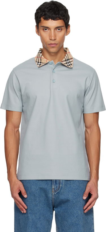 Поло тениска Burberry Burberry Check Collar Cotton Polo Синьо | 8110944, 0