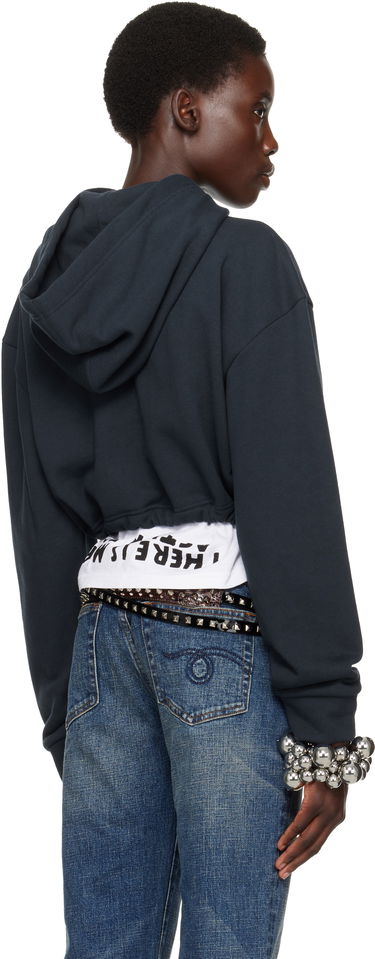 Суитчър Comme des Garçons Comme des Garçons Girl Cotton Back Pile Cropped Hoodie Тъмно синьо | NO-T016-051-1, 2