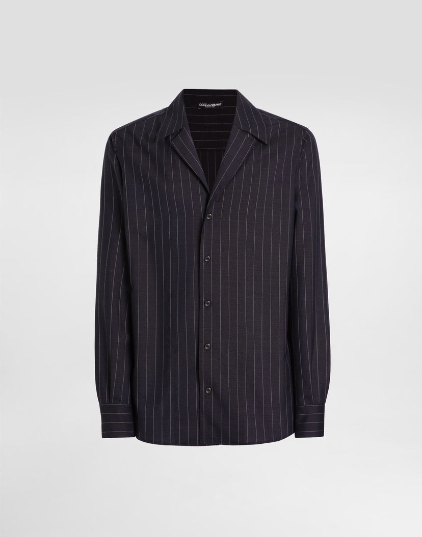 Риза Dolce & Gabbana Pinstripe Wool Shirt Тъмно синьо | G5OD8ZFR23BS8052
