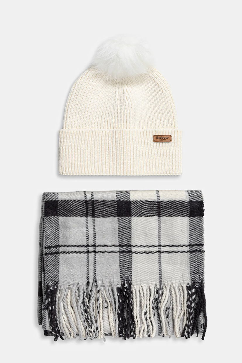 Шал Barbour Barbour Beanie Hat and Scarf Set Бяло | LGS0054