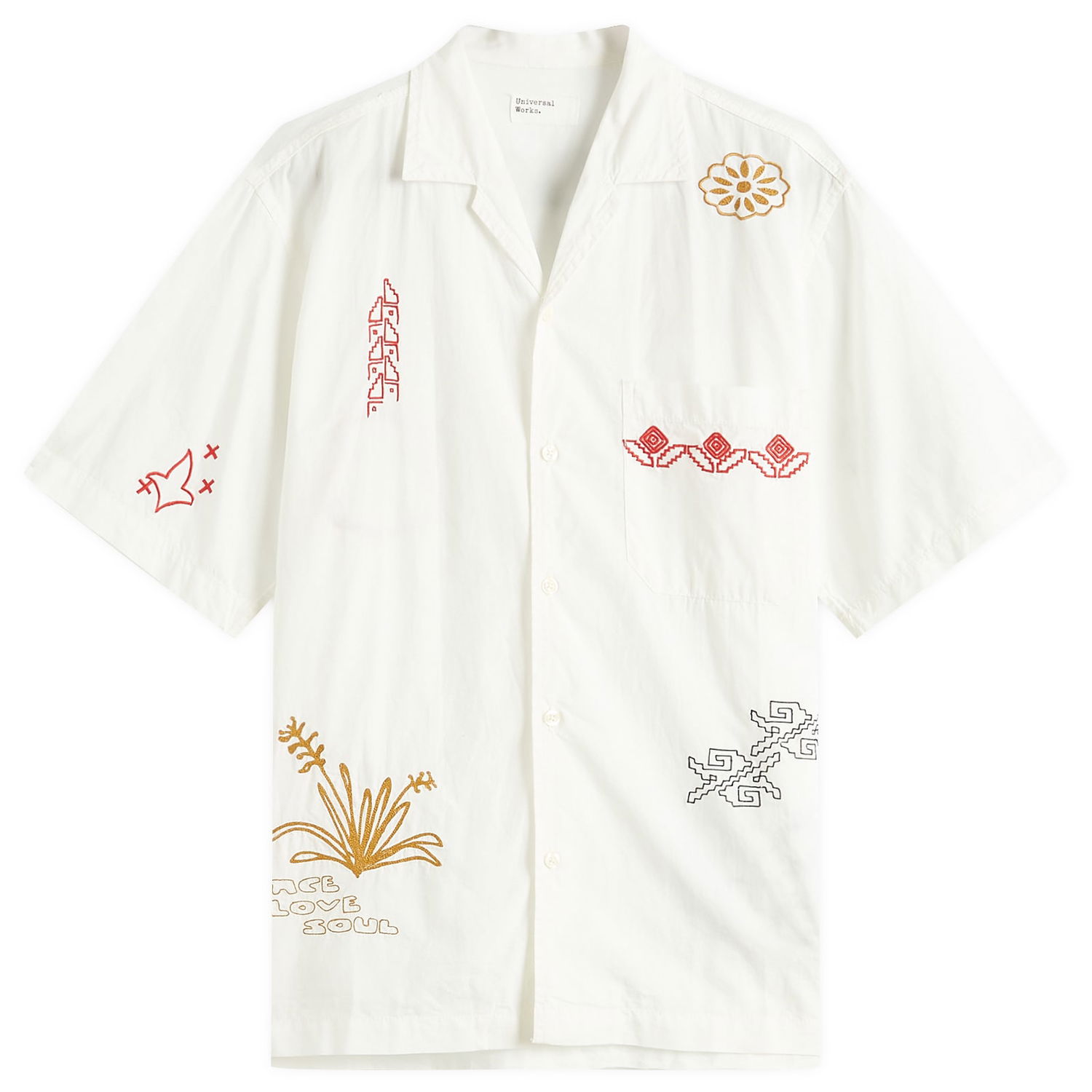 Риза Universal Works Embroidered Minari Vacation Shirt, Size Large Бяло | P32066-ECR, 0