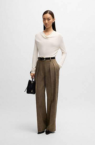 Пуловер BOSS Stretch Crepe Cowl Neck Top Бяло | 50523978, 1