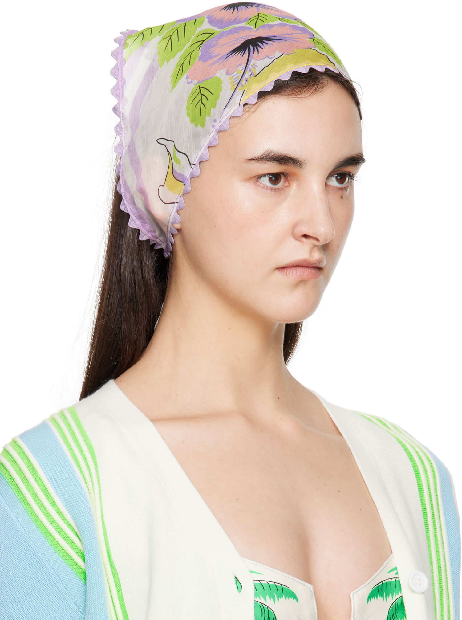 Шал Anna Sui Anna Sui Florida Silk Voile Headscarf Лилаво | 325C90, 1