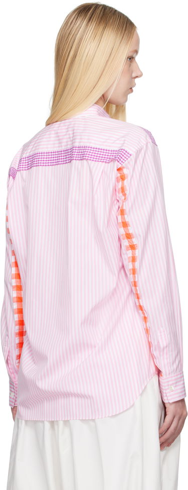 Риза Comme des Garçons Comme des Garçons Striped Gingham Trim Shirt Розово | FO-B022-S25, 2