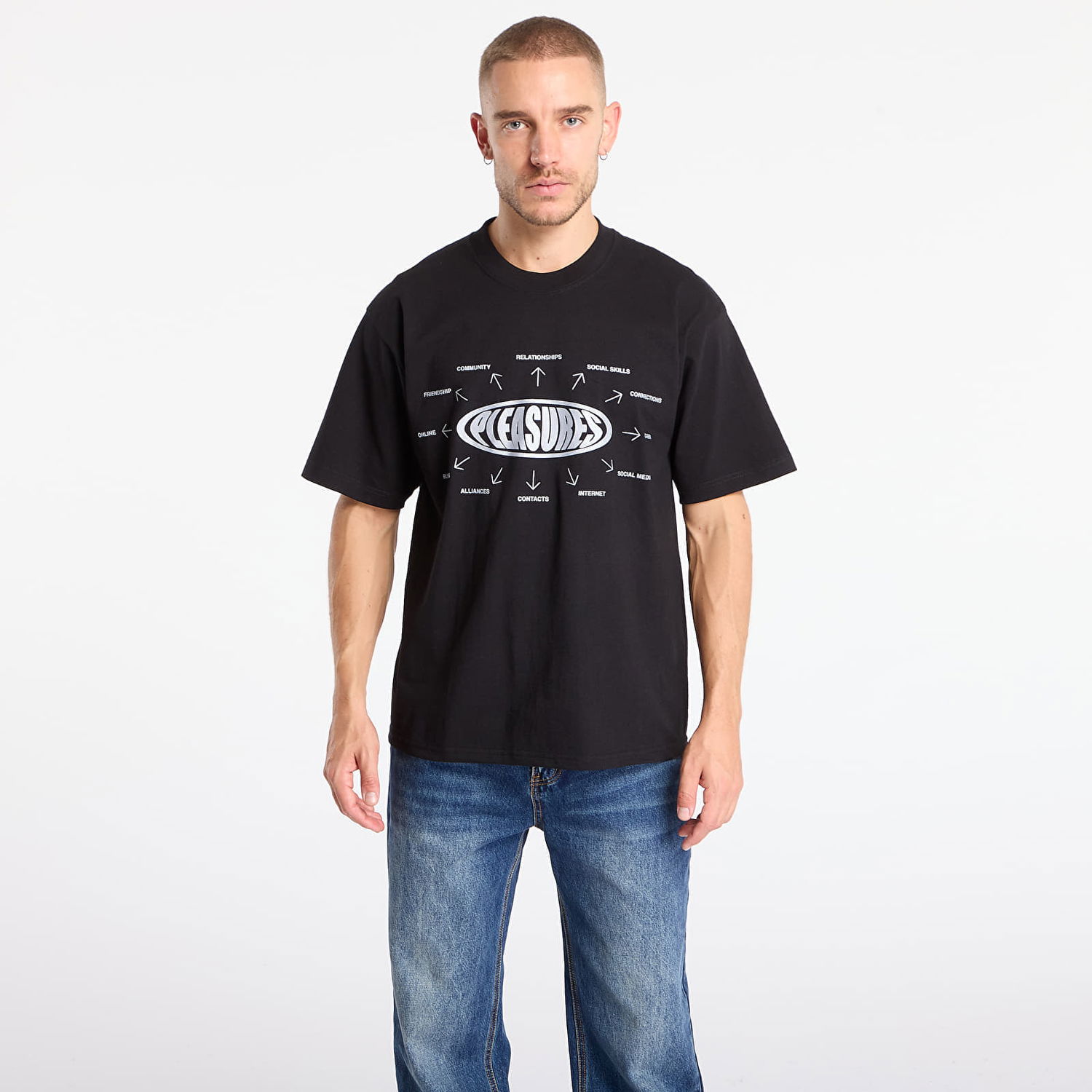 Тениска Pleasures Overview Logo T-Shirt Черно | P25F084-BLACK, 0