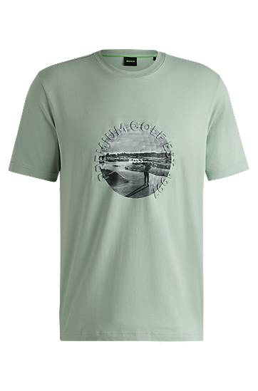 Тениска BOSS Stretch-Cotton T-Shirt with Golf Course Graphic Зелено | 50537847