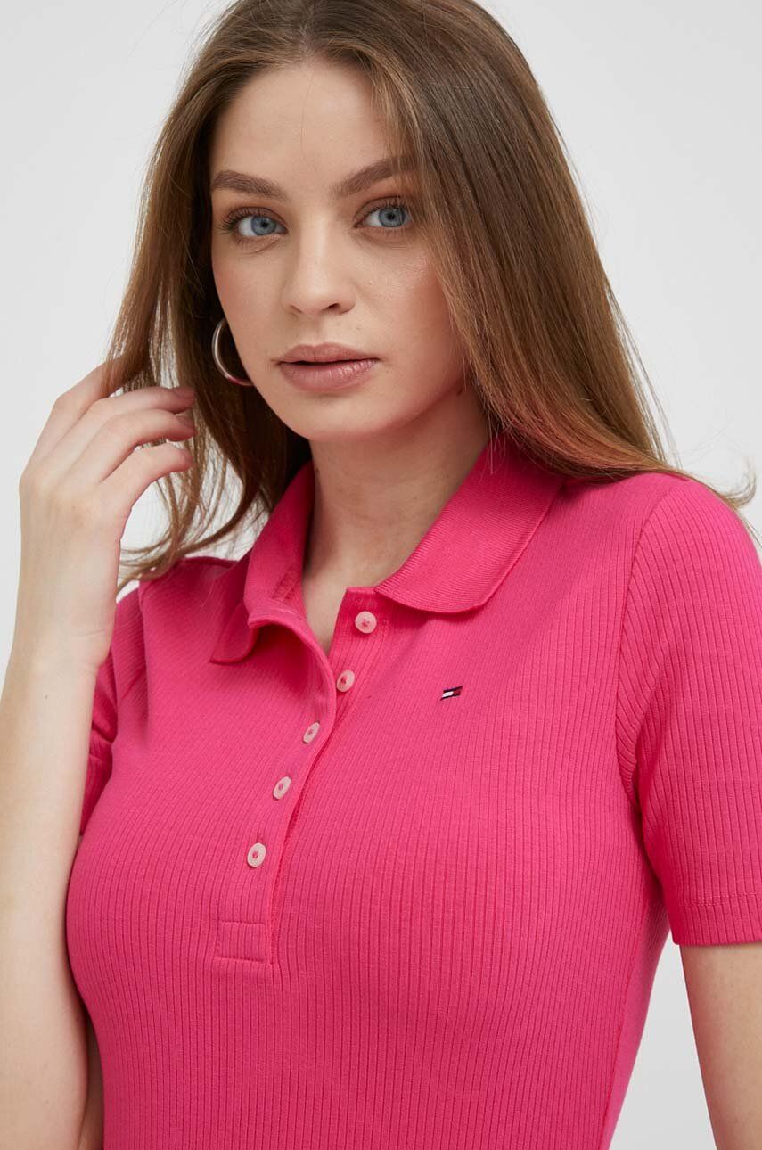 Поло тениска Tommy Hilfiger Slim Polo Shirt with Rib Weave Розово | WW0WW38832, 0