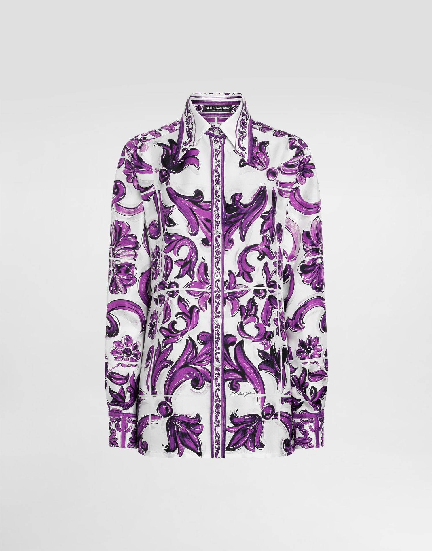 Риза Dolce & Gabbana Dolce & Gabbana Majolica Print Silk Twill Shirt Лилаво | F5T51THI1ZQH35DQ, 0