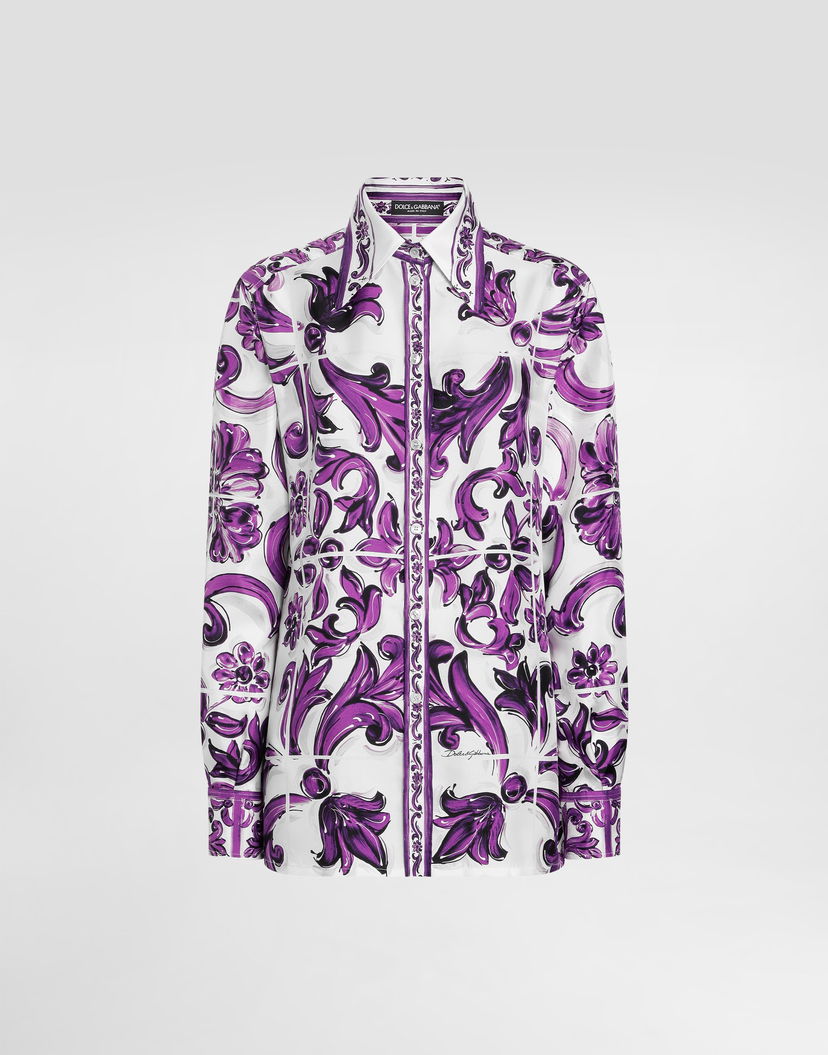 Риза Dolce & Gabbana Dolce & Gabbana Majolica Print Silk Twill Shirt Лилаво | F5T51THI1ZQH35DQ