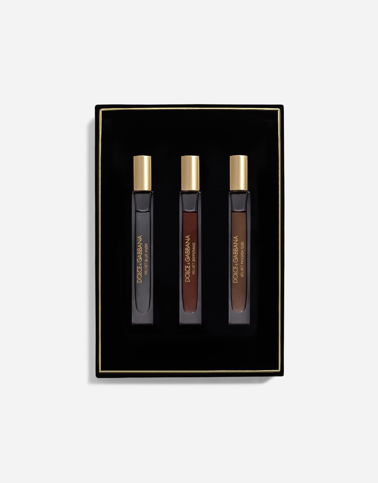 Парфюми и аромати Dolce & Gabbana Dolce & Gabbana Velvet Collection Opulent Travel Set featuring Velvet Blue Musk, Velvet Zafferano, Velvet Passion Oud Металик | VT02ZUVT0009V000, 0