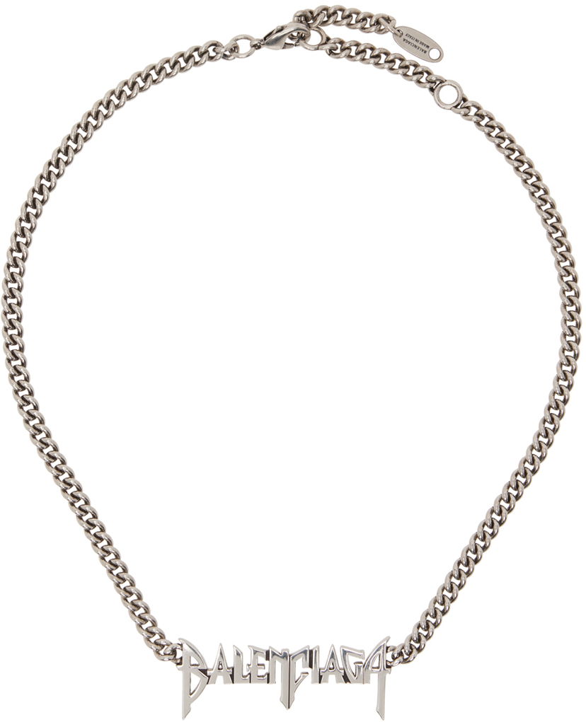 Колие Balenciaga Gunmetal Typo Metal Necklace Металик | 787781-TZ99I-0911