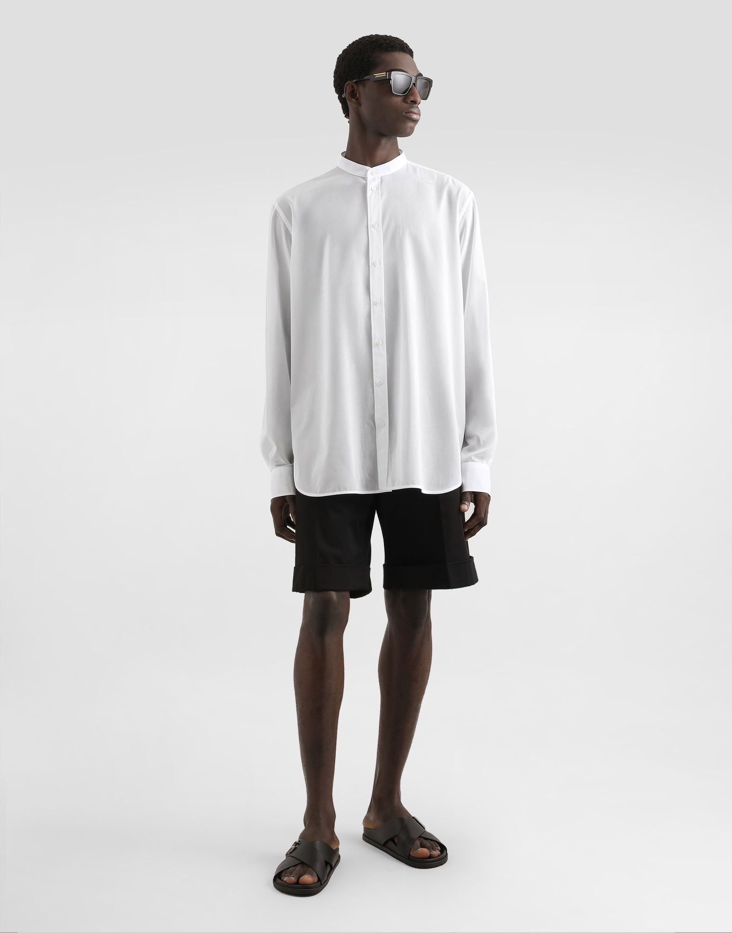 Риза Dolce & Gabbana Dolce & Gabbana Mandarin Collar Canvas Shirt Бяло | G5HR1TFU5X4W0800, 1
