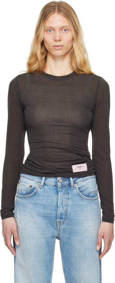 Тениска GANNI GANNI Sheer Mesh Jersey Long Sleeve T-shirt Сиво | T4242, 0