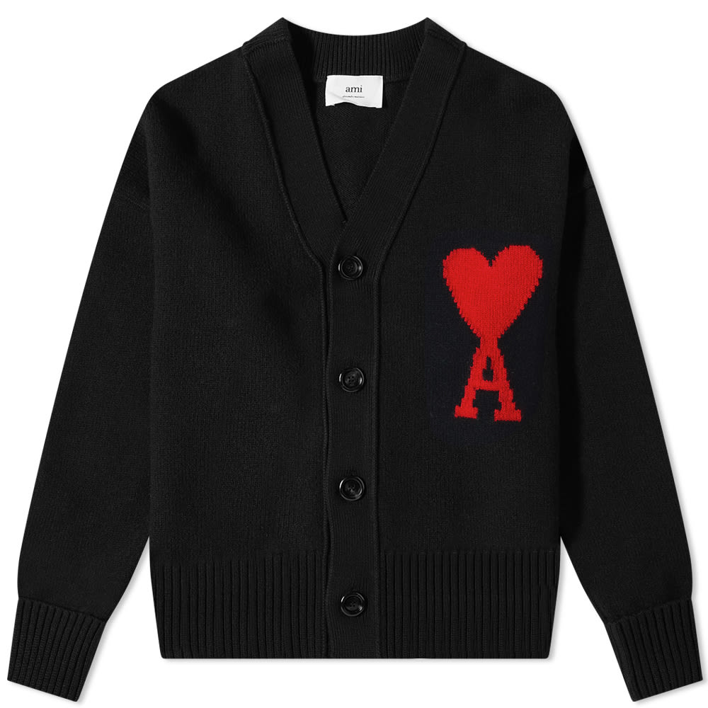Пуловер AMI Large A Heart Cardigan Черно | BFUKC002-018-009, 0
