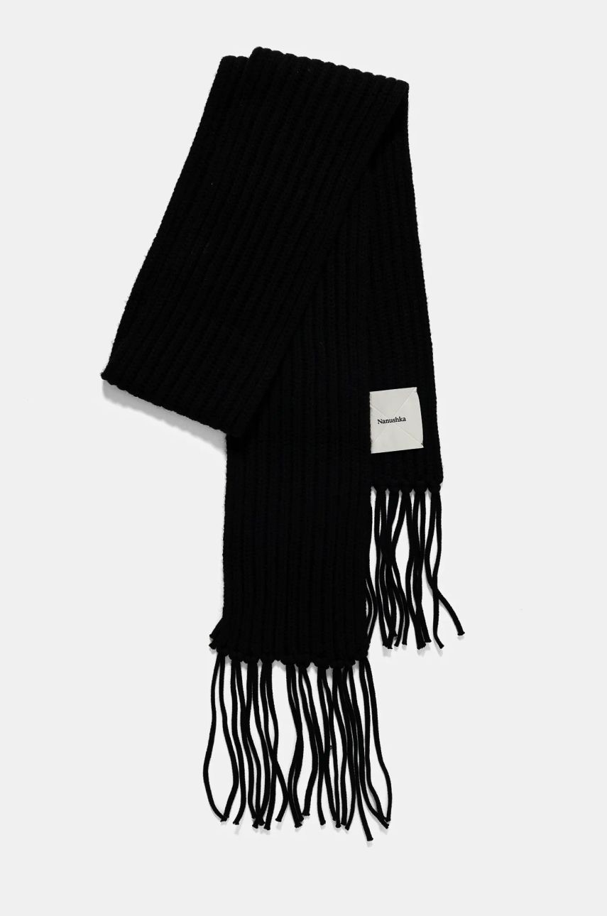 Шал Nanushka Black Knitted Fringe Scarf Черно | NU24FWSC10499, 1