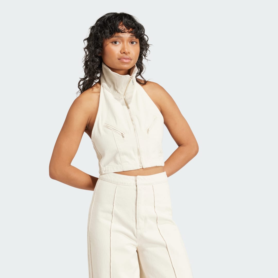 Потник adidas Performance Denim Cropped Halter Top Бежово | IS3580, 0